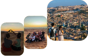 View of Fes city and tourists on a Morocco desert tour from Fes to Merzouga