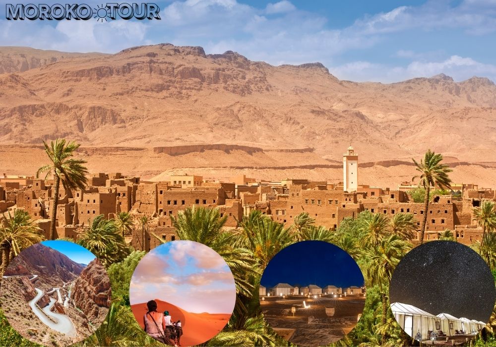 "5 days desert tour from Marrakech to Merzouga with camel trek, desert camp, and Atlas Mountains scenery"