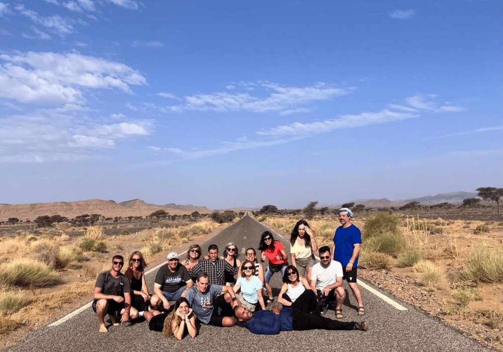 Morocco Road Trip Experience Group of travelers during a scenic road trip through the Moroccan countryside